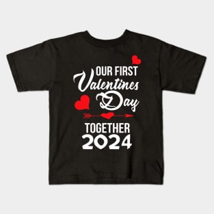 Our First Valentines Day Together 2024 Matching Couple Kids T-Shirt